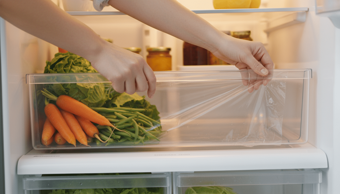 tapisser fond bac légumes frigo avec film alimentaire