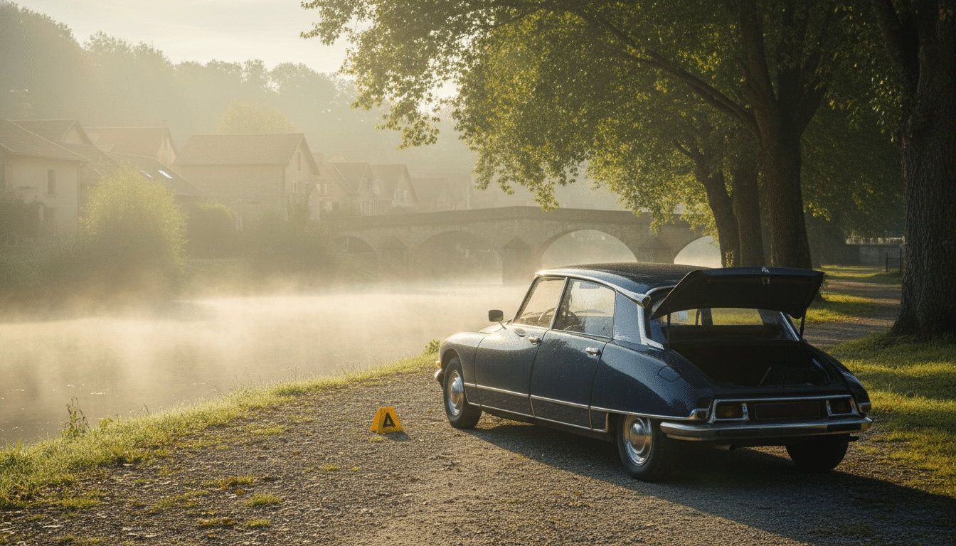 Voiture retrouvée au bord d'une rivière dans un village