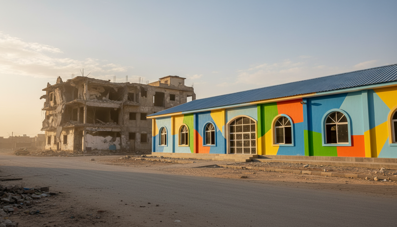 École reconstruite à côté de ruines à Mossoul en Irak