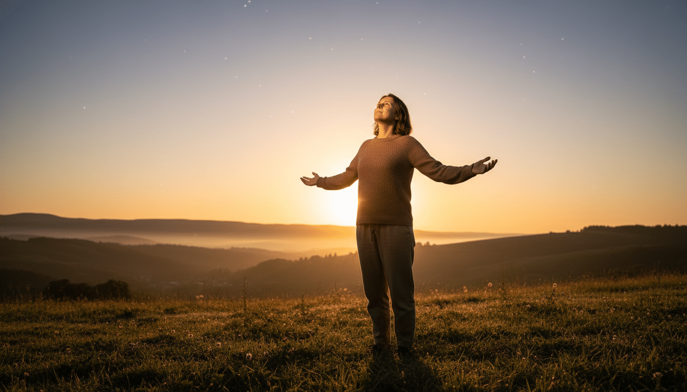 Personne baignée de lumière dorée à l'aube