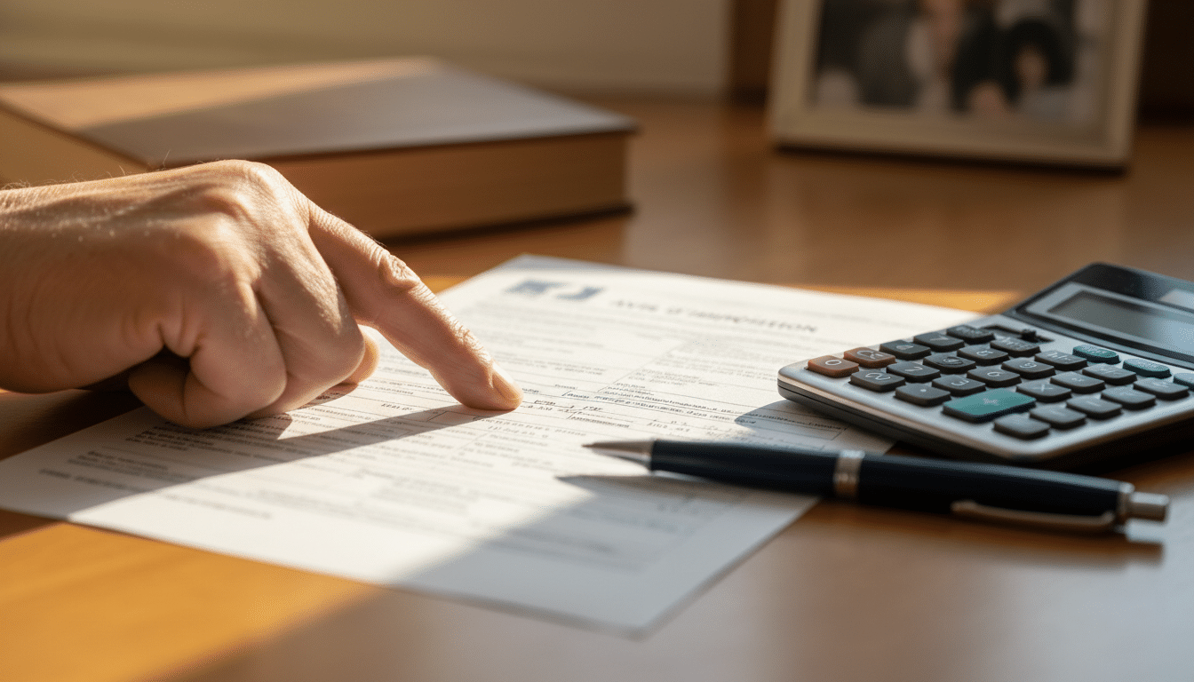 Avis d'imposition et calculatrice sur un bureau