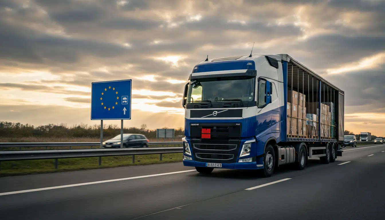 Camion de fret belge sur autoroute européenne transportant des colis