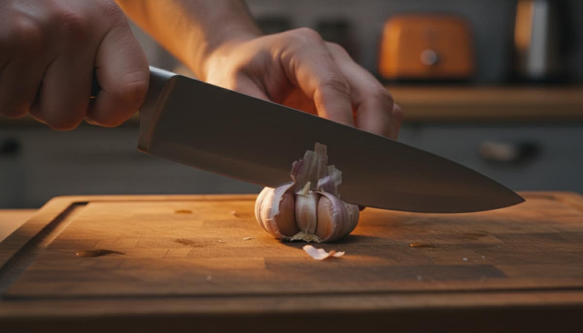 Technique du couteau à plat pour écraser l'ail