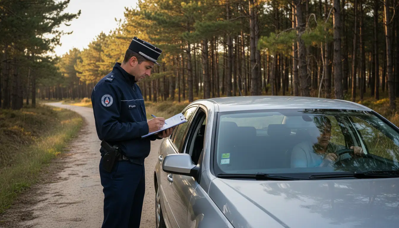 Contrôle de gendarmerie sur une route de campagne française