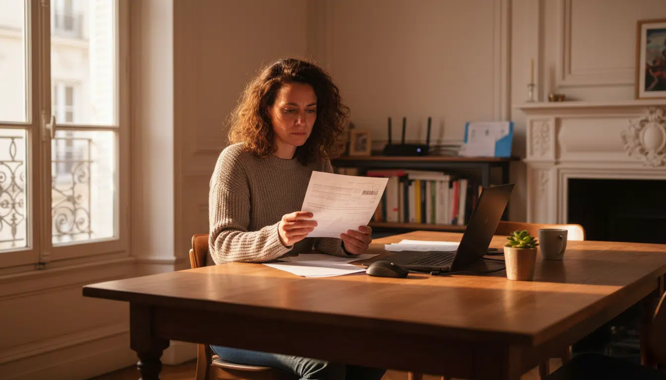 Télétravailleur vérifiant ses factures d'électricité et internet
