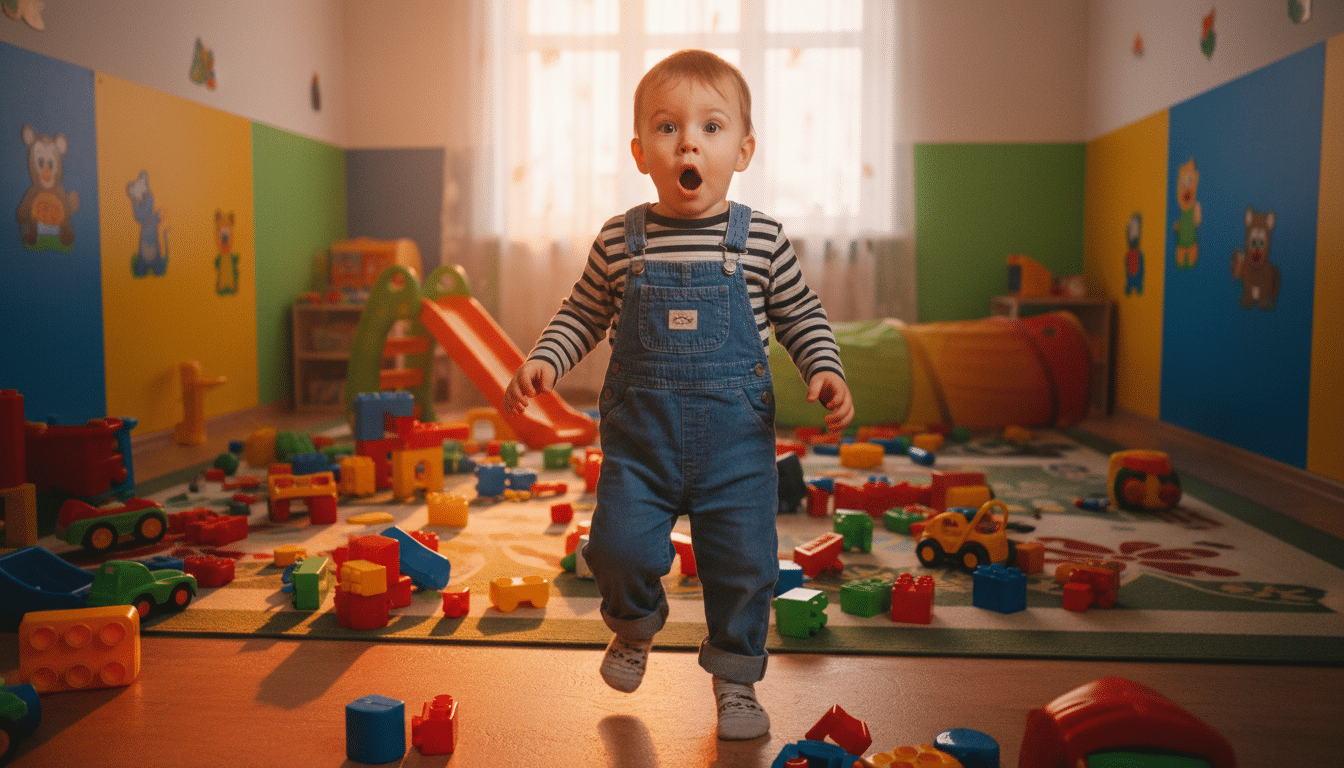 Enfant figé avec une expression de surprise et de confusion
