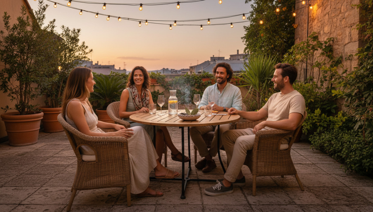 terrasse estivale guirlande lumineuse feuille de laurier