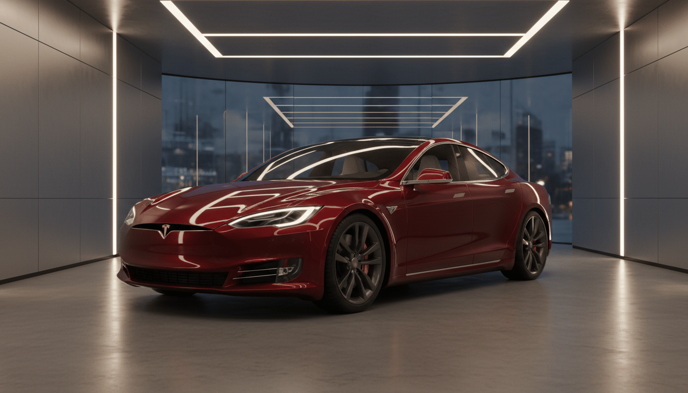 Tesla Model S Signature Edition rouge grenat avec détails dorés