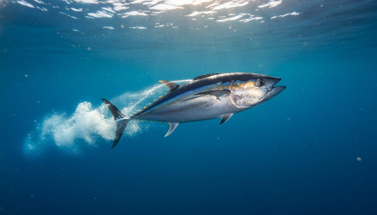 thon rouge filant à grande vitesse sous l'eau