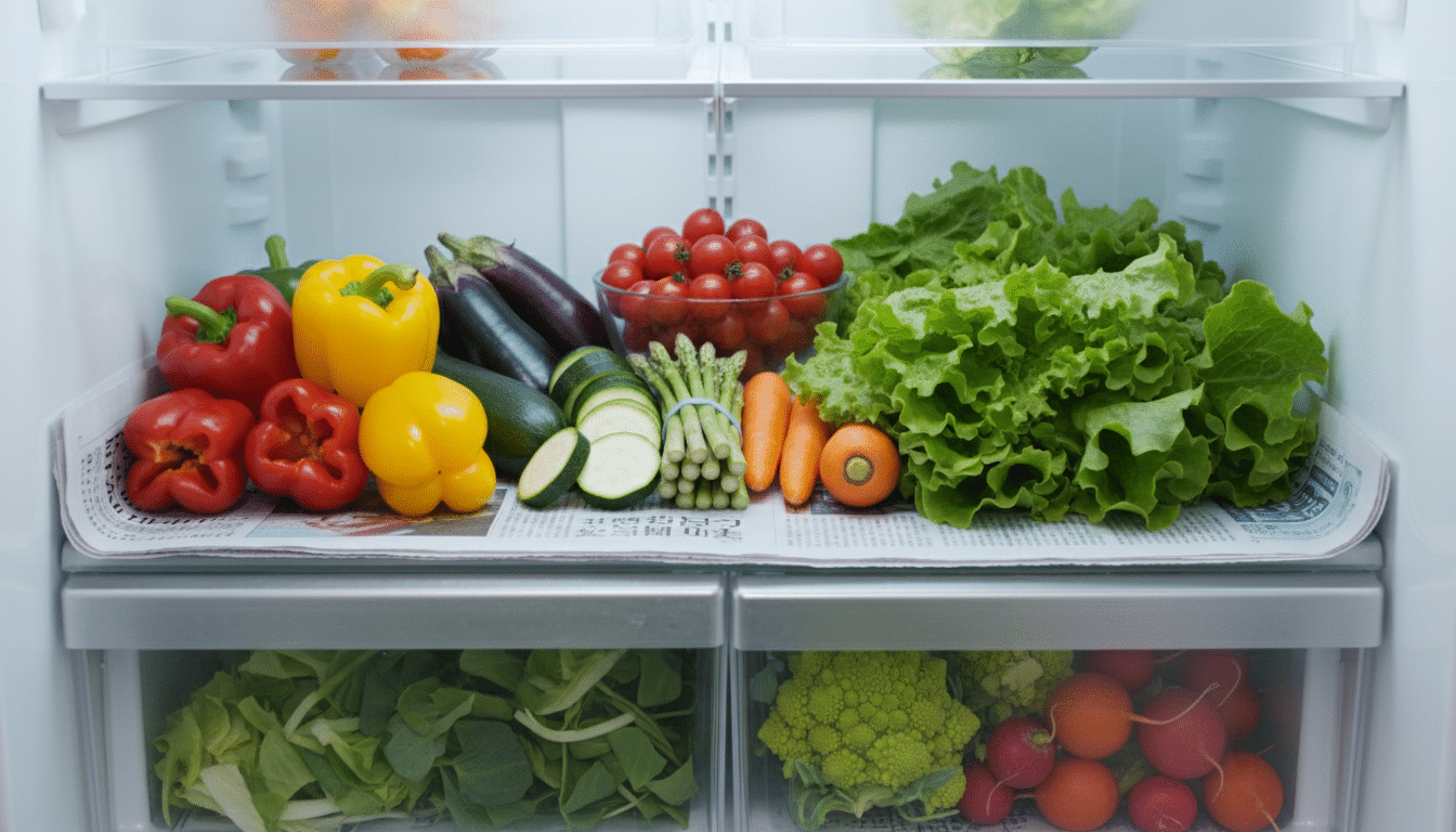 Tiroir légumes réfrigérateur avec feuille de journal