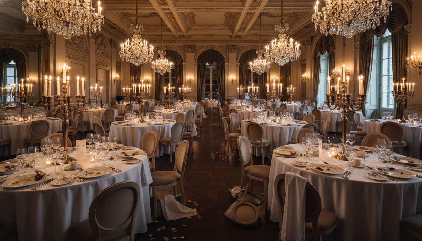 Salle de gala désertée après l'évacuation d'urgence