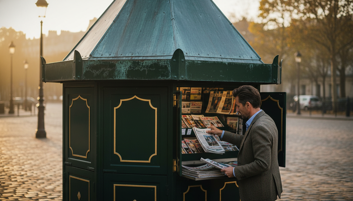 Toit pointu en zinc d'un kiosque parisien traditionnel