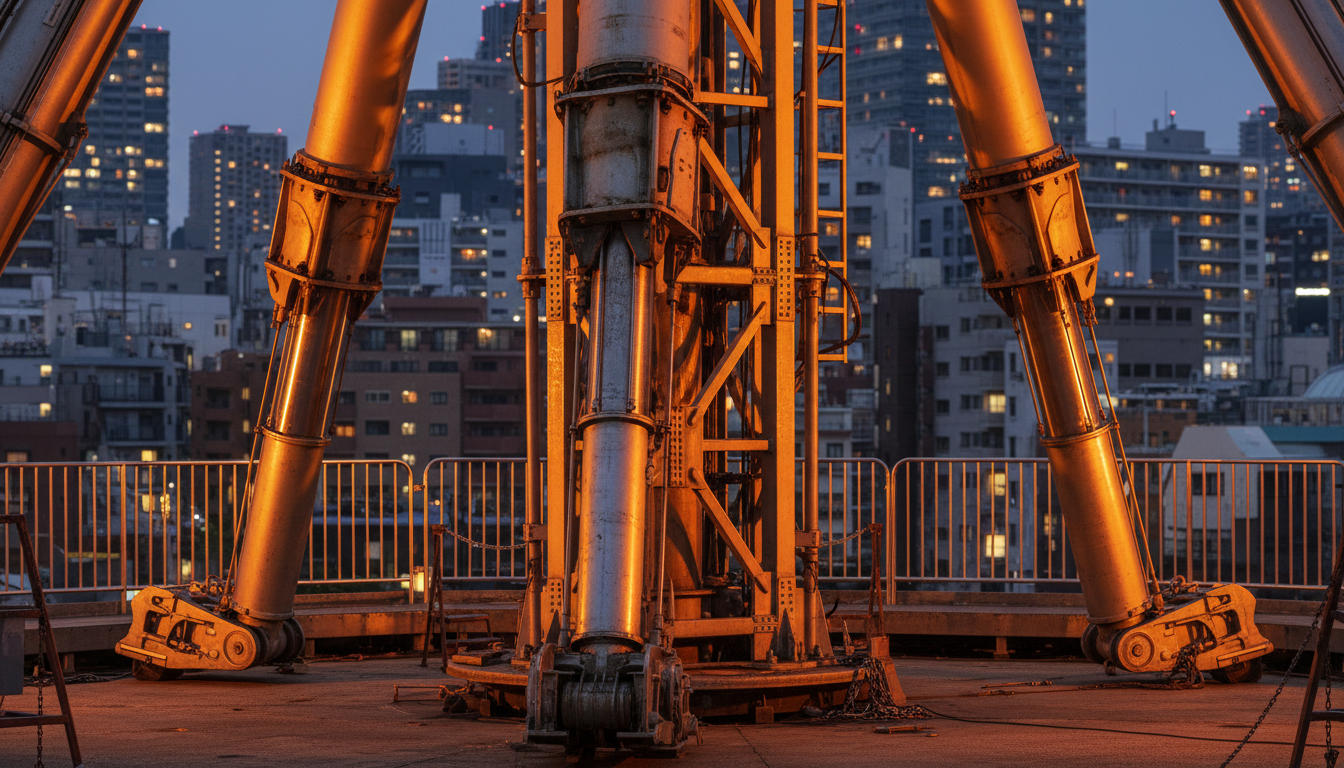Structure métallique du mât d'un manège en maintenance
