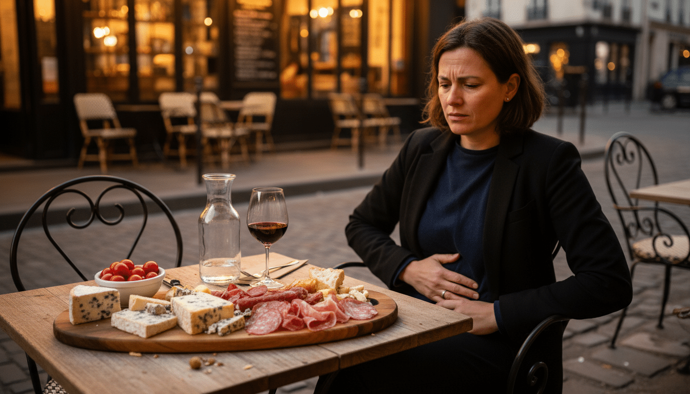 Plateau apéritif avec tomates, fromage affiné et charcuterie