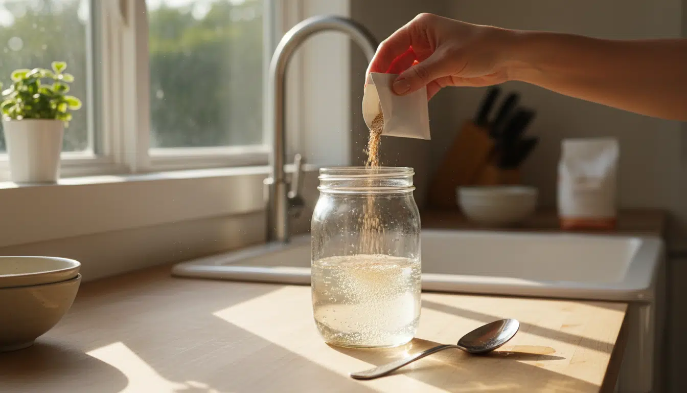 Levure de boulanger diluée dans un bocal d'eau tiède