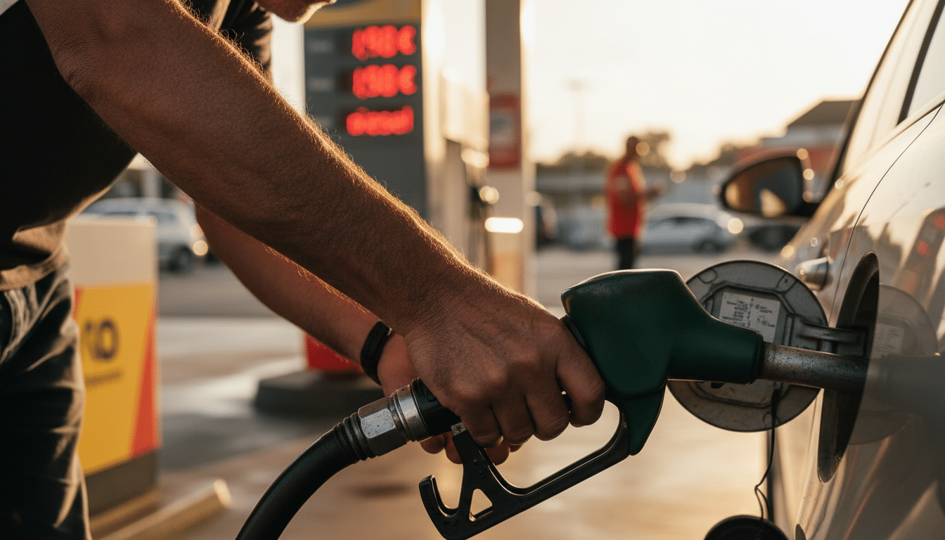 Homme faisant le plein à une station-service