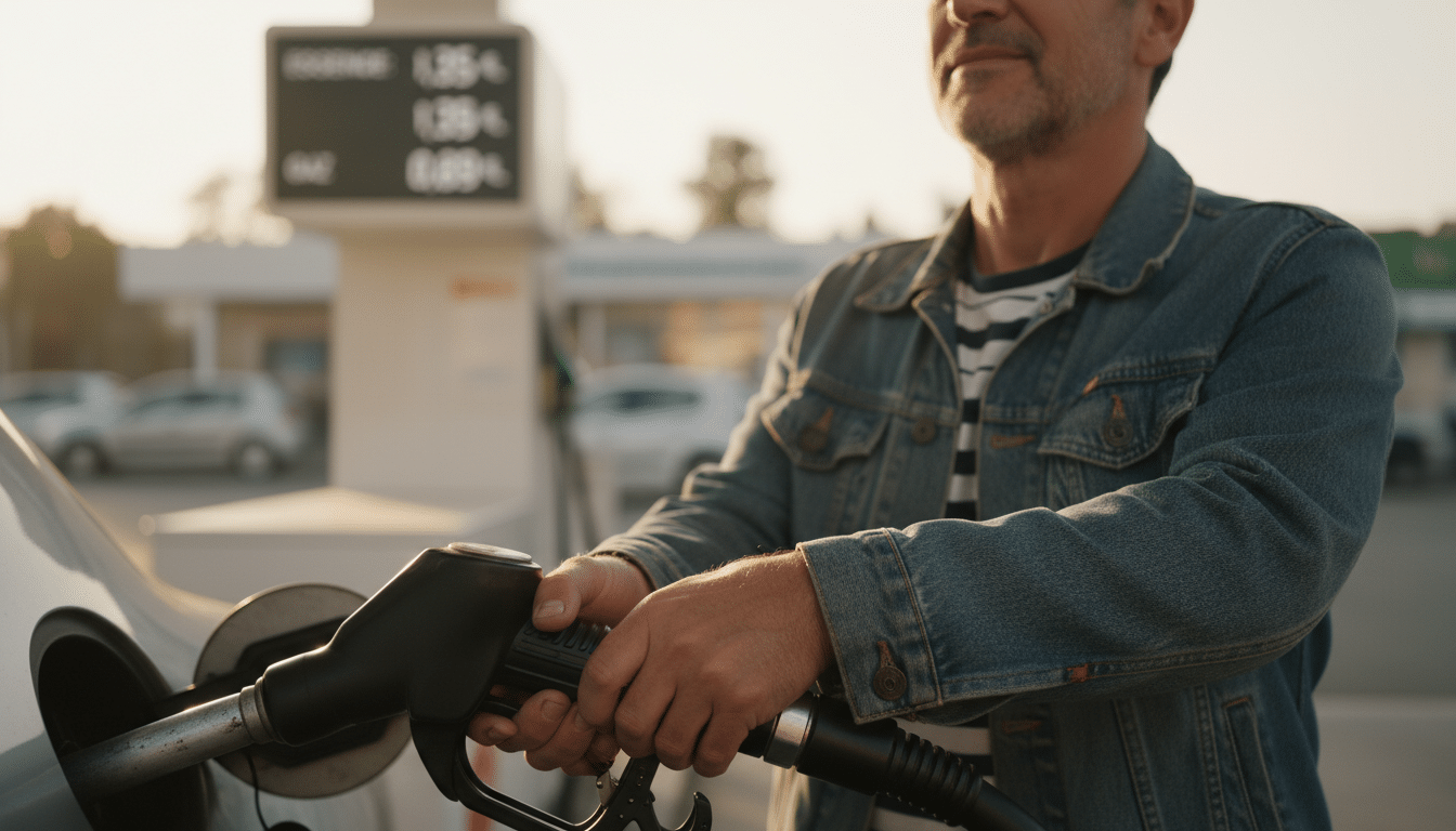 Automobiliste faisant le plein avec prix plafonné