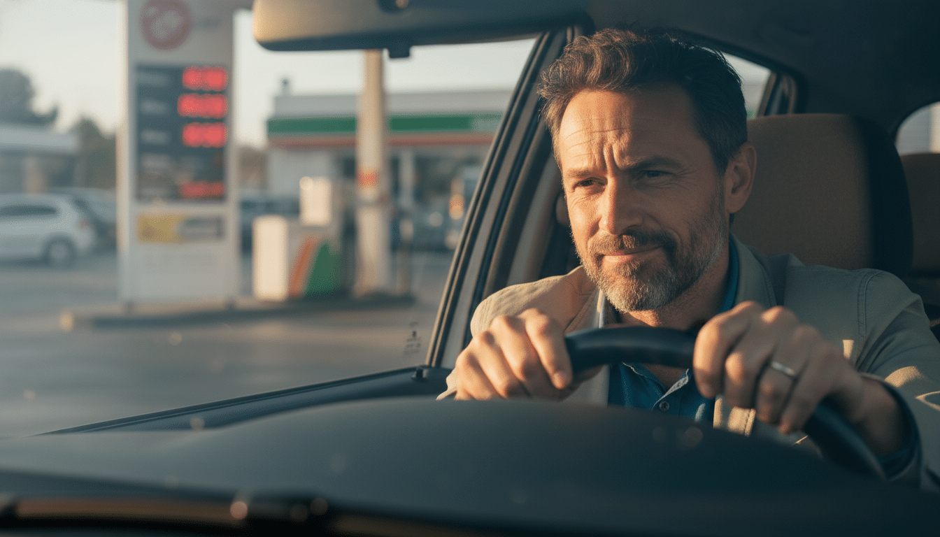 Conducteur regardant les prix du carburant