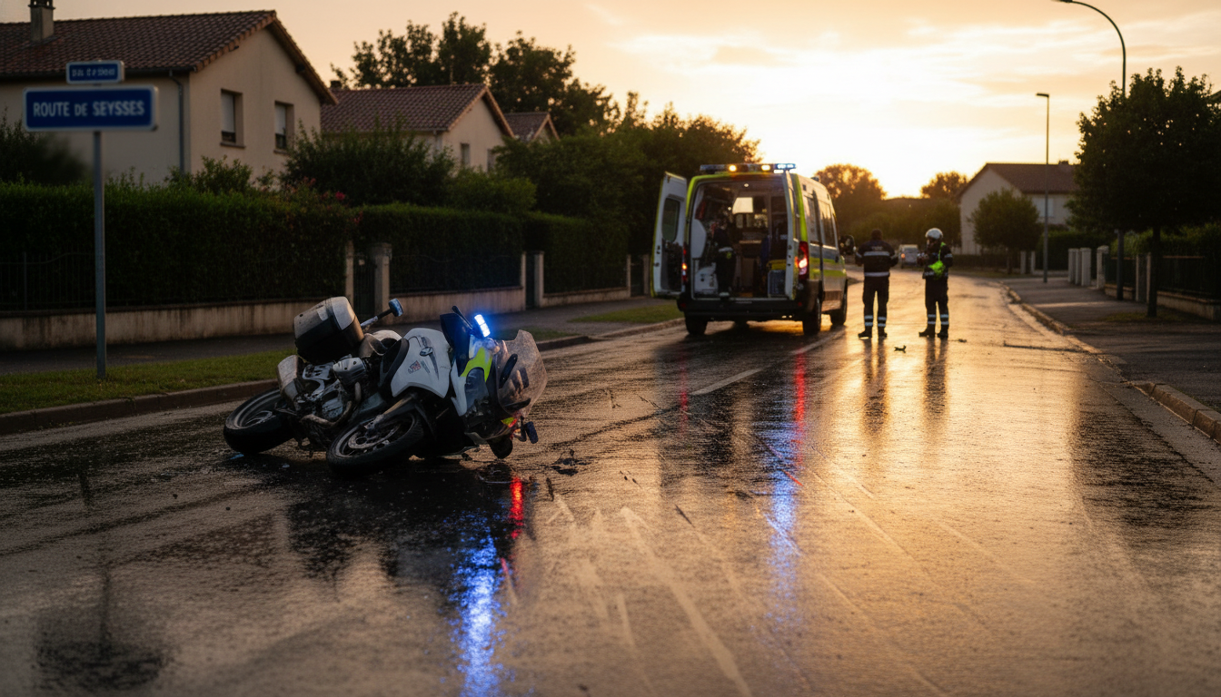 Moto de police renversée route de Seysses à Toulouse