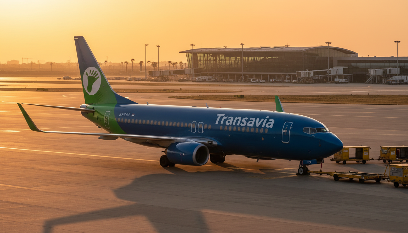 Avion Transavia stationné sur le tarmac d'un aéroport