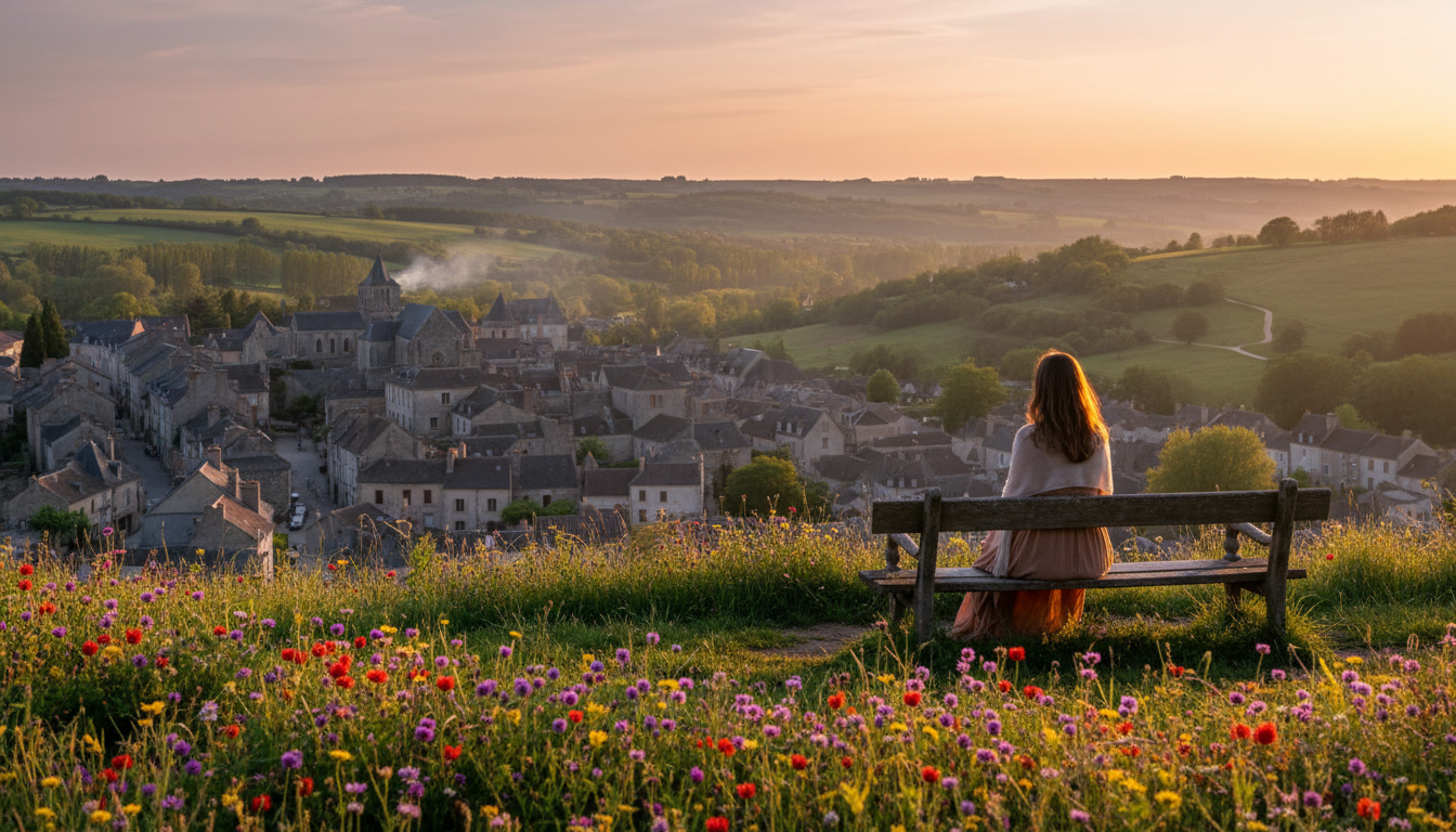 Village médiéval français calme au printemps