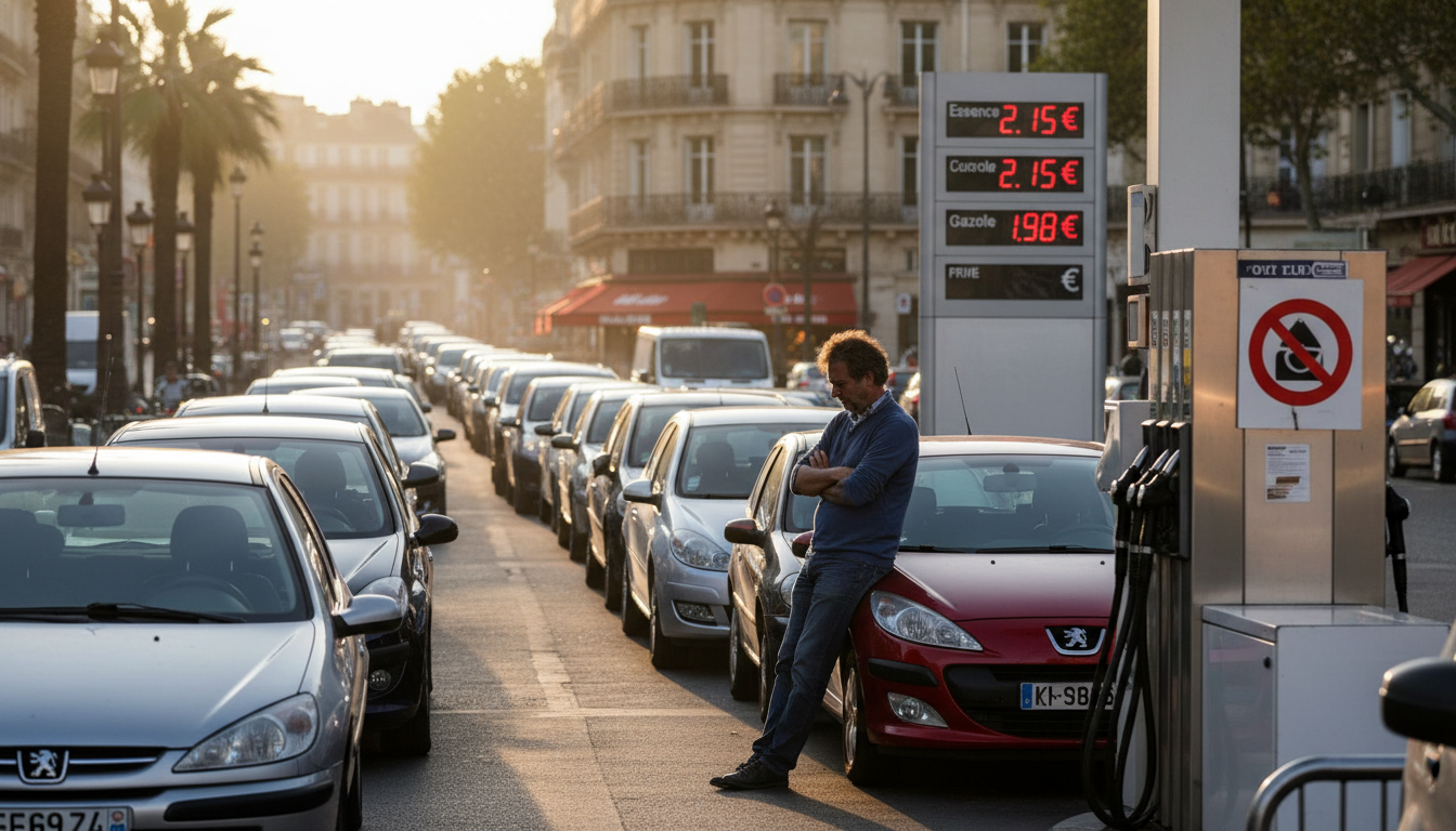 File d'attente dans une station-service française en pénurie