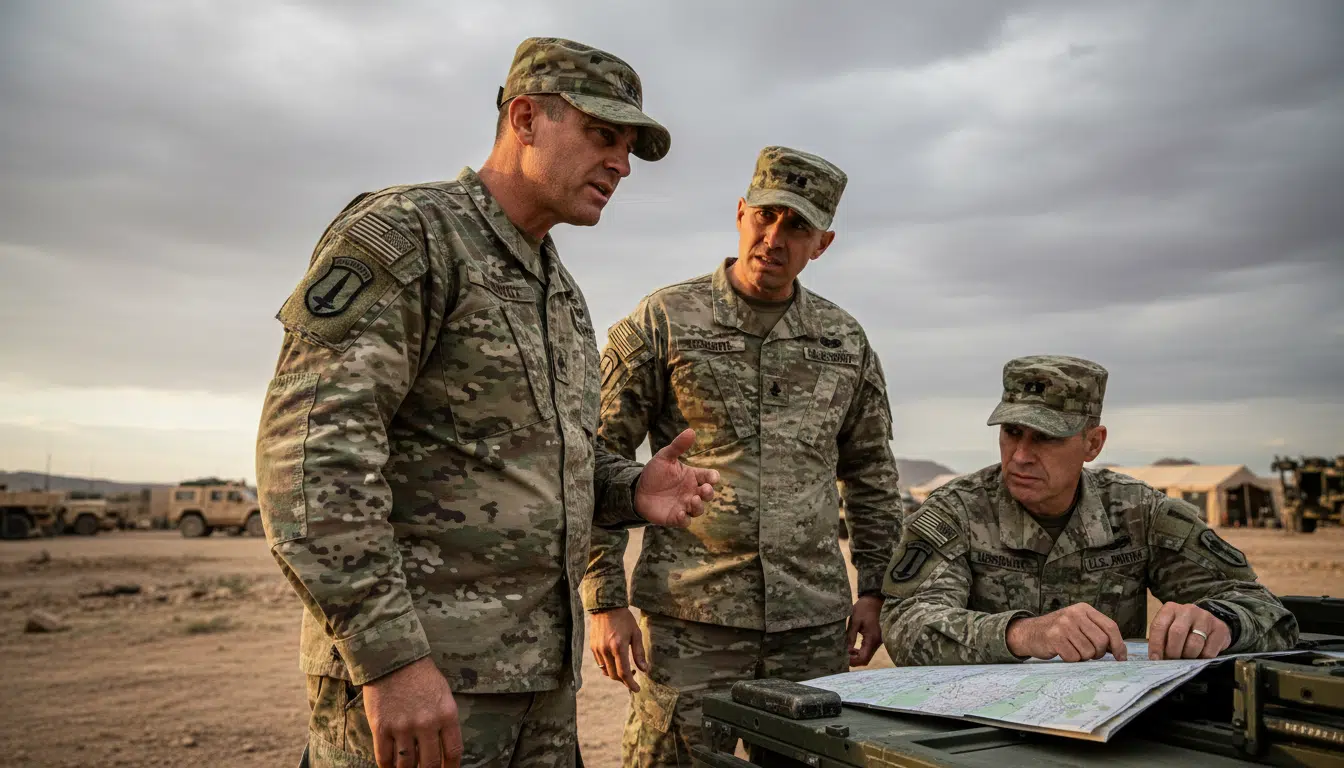 Officiers militaires russes en discussion après un incident