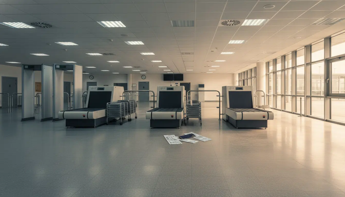 Poste de contrôle de sûreté vide à l'aéroport de Vatry