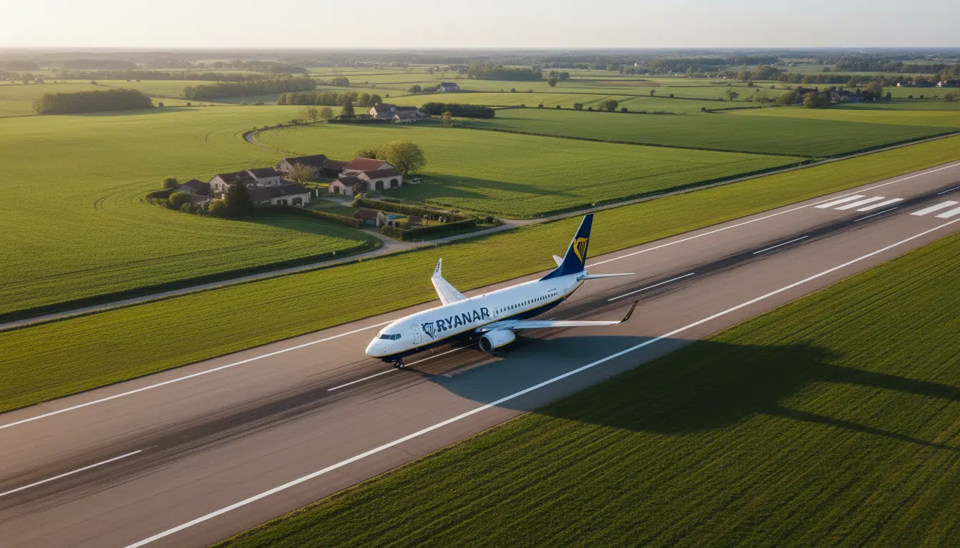 Avion Ryanair sur le tarmac d'un petit aéroport régional
