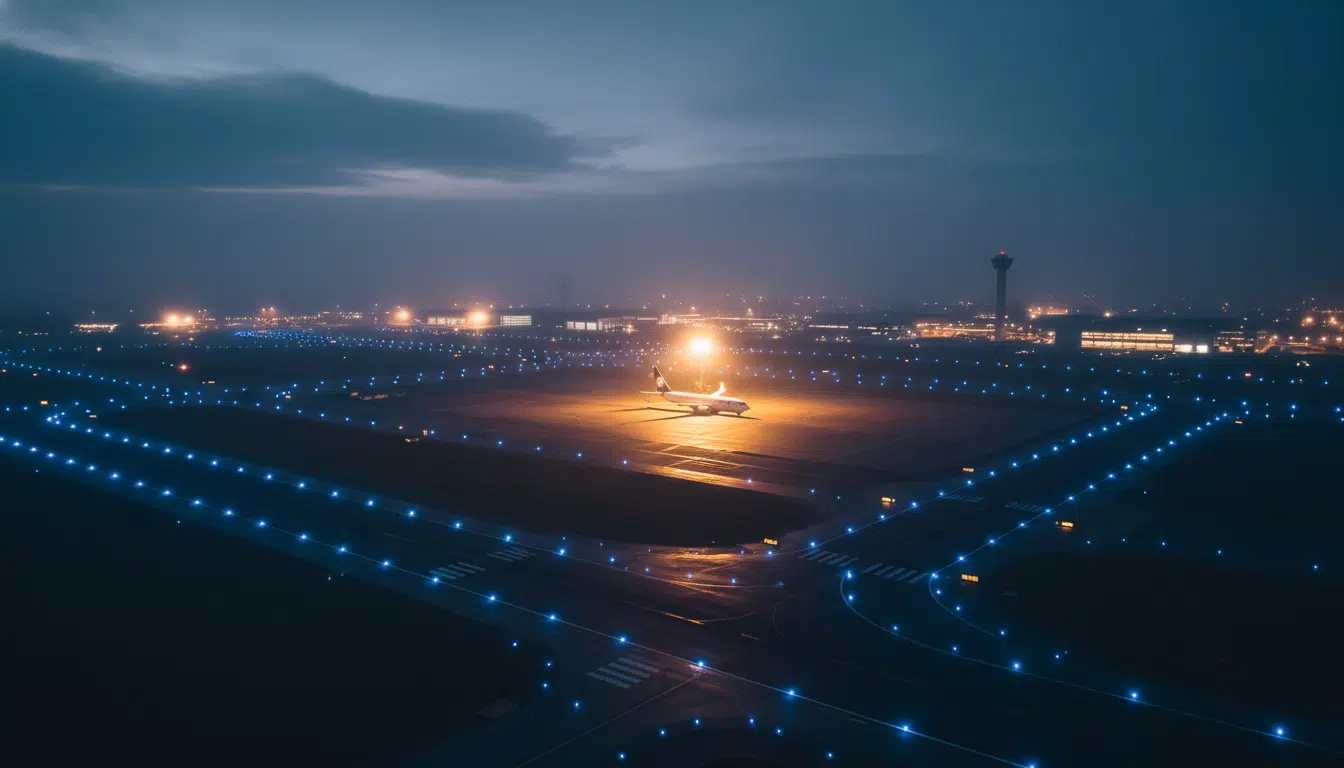 Boeing 737 stationné de nuit à l'aéroport de Zurich