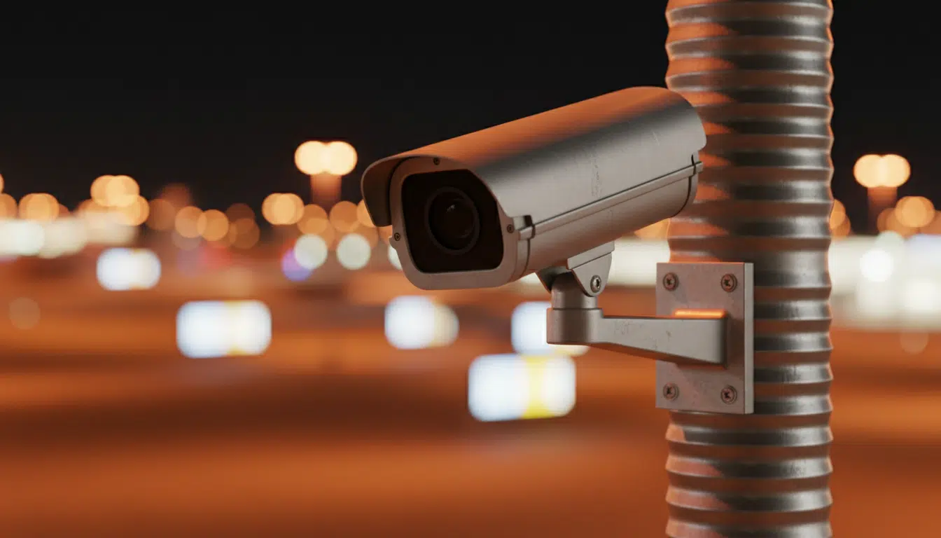 Caméra de surveillance désactivée dans un aéroport nocturne