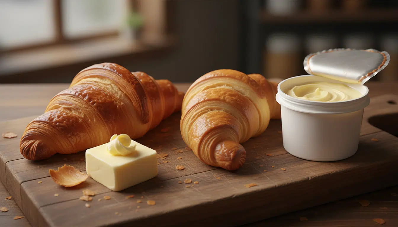 Croissant au beurre droit et croissant ordinaire courbé côte à côte