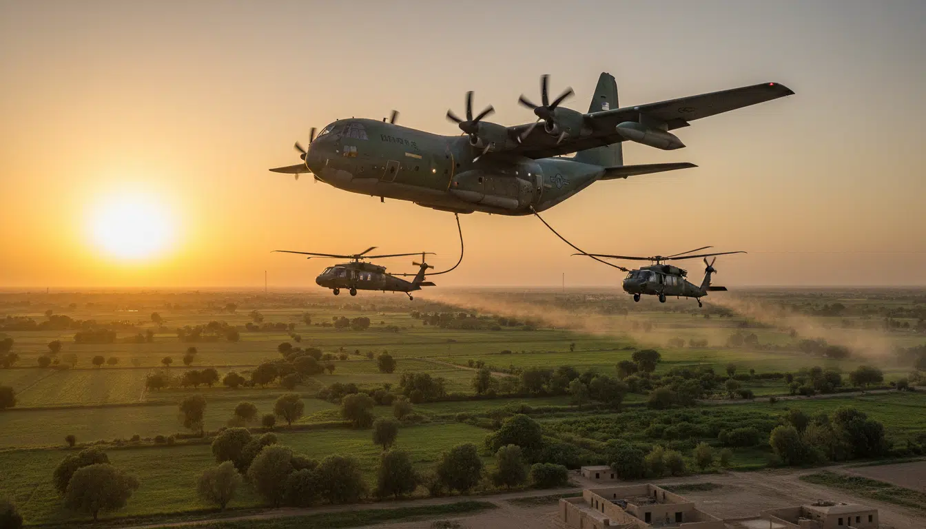 Avion de sauvetage américain HC-130J survolant l'Iran