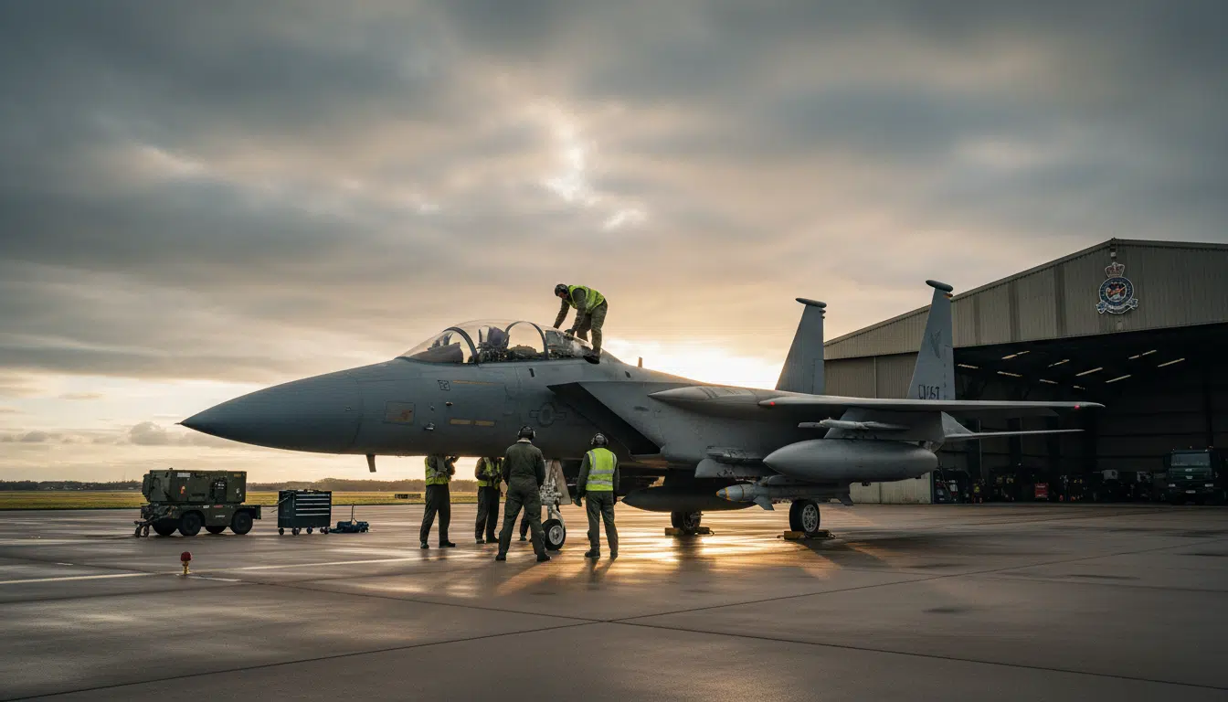 Chasseur F-15E Strike Eagle sur une base militaire