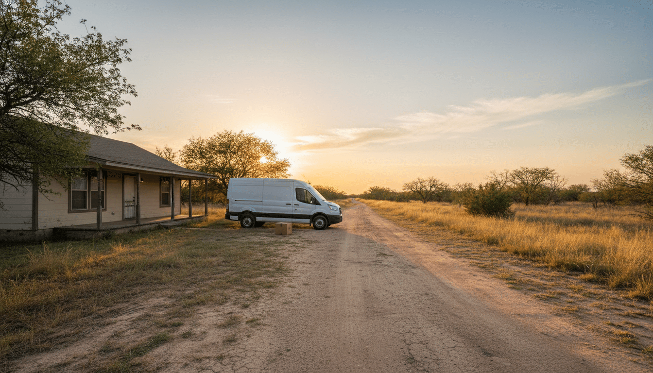 Camionnette FedEx garée devant une maison au Texas