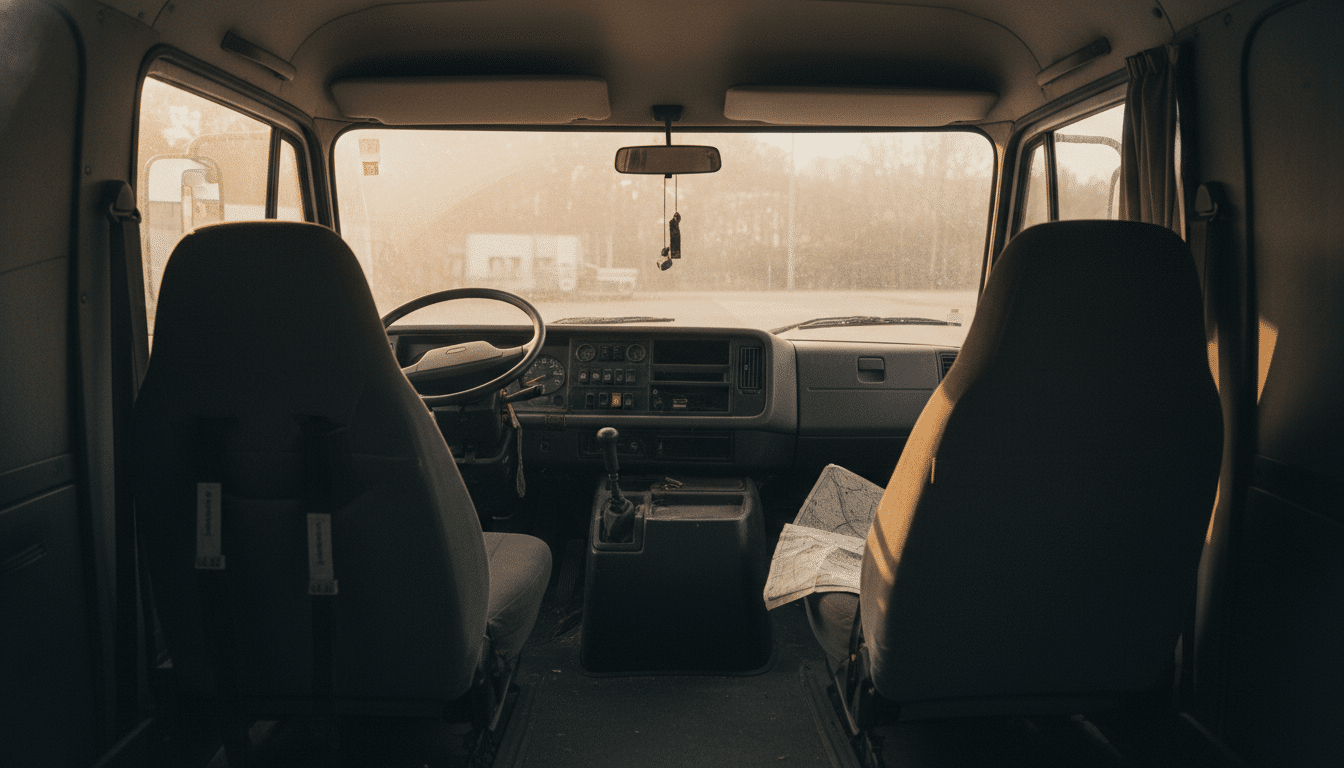 Intérieur sombre d'un camion de livraison