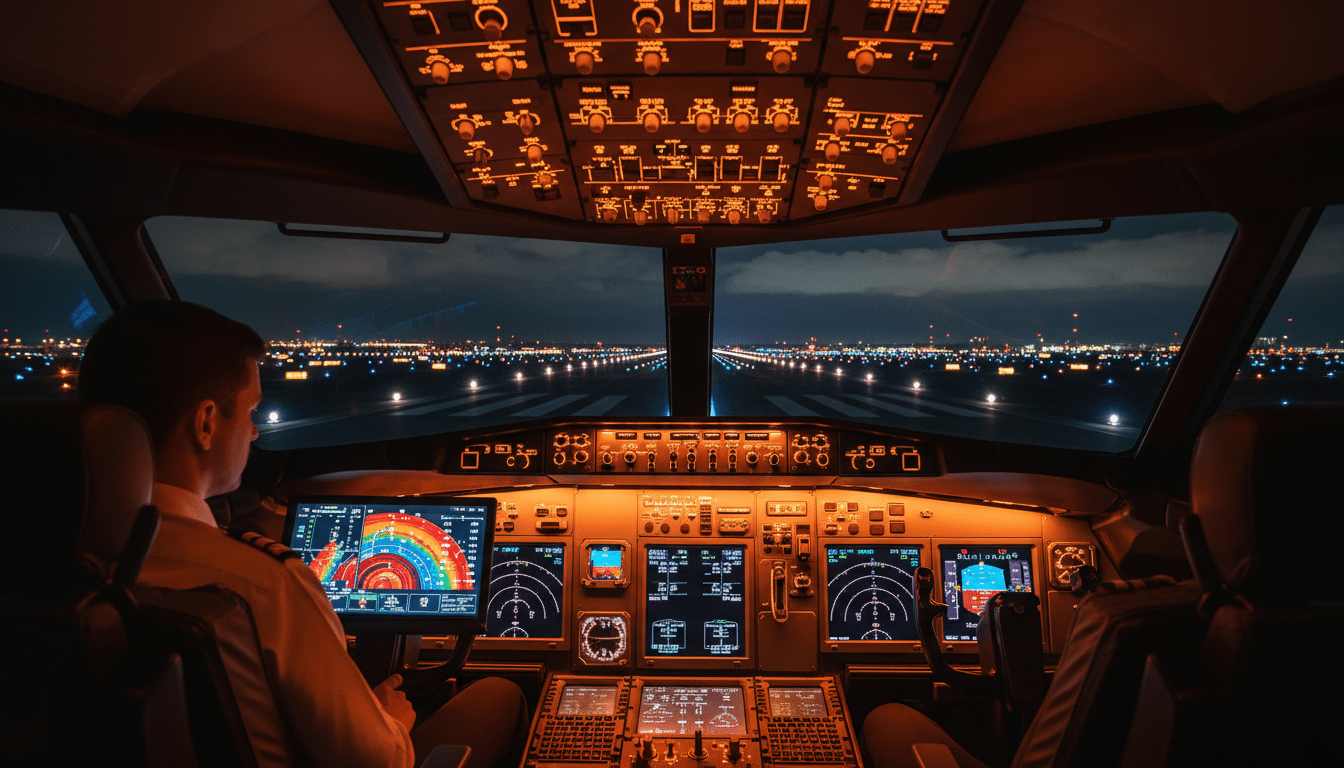 Cockpit d'avion affichant des données météo erronées