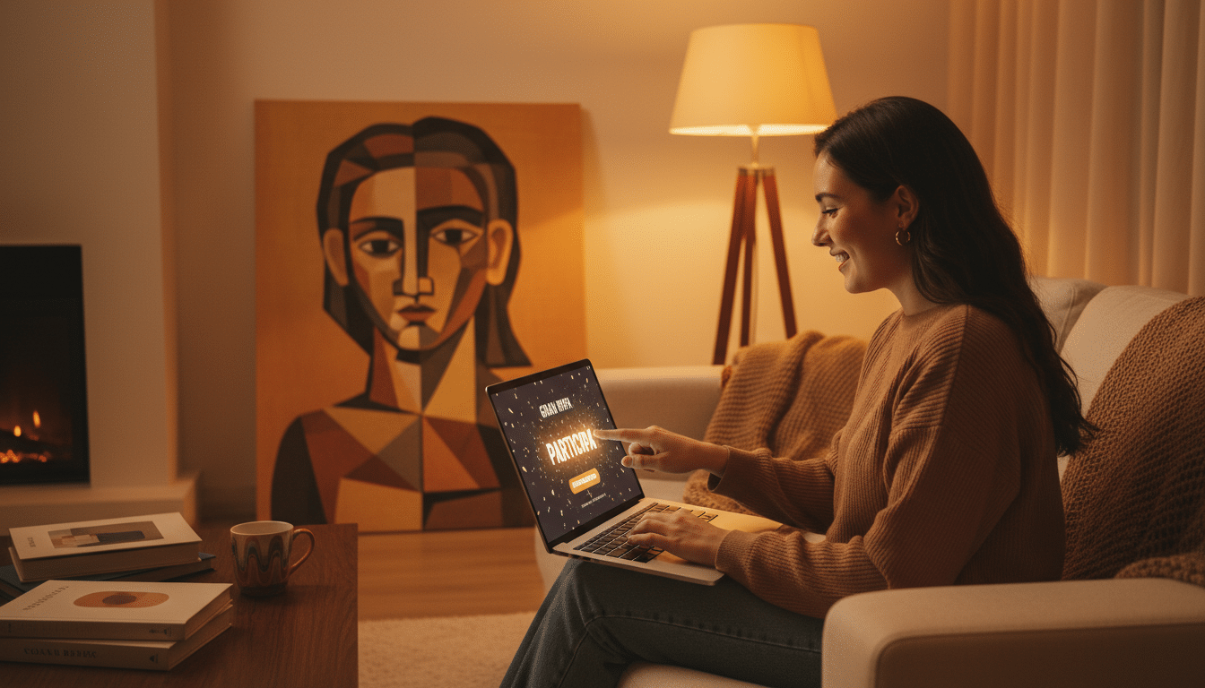 Personne achetant un billet pour la loterie Picasso en ligne