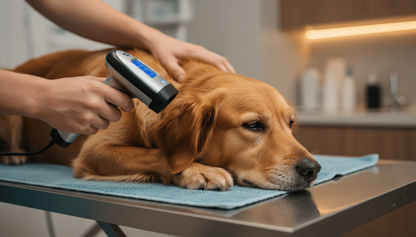 Vétérinaire utilisant un lecteur de puce électronique