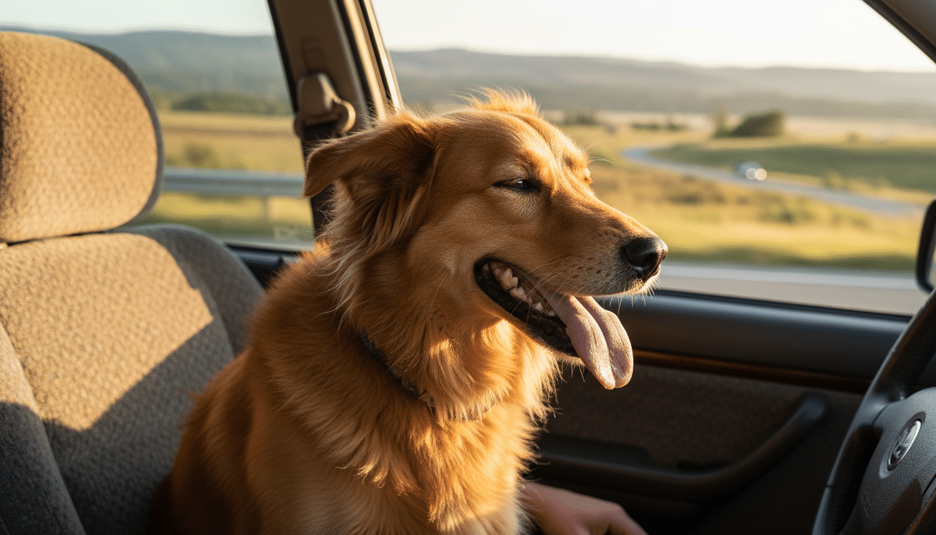 Chien heureux en voiture lors d'un trajet