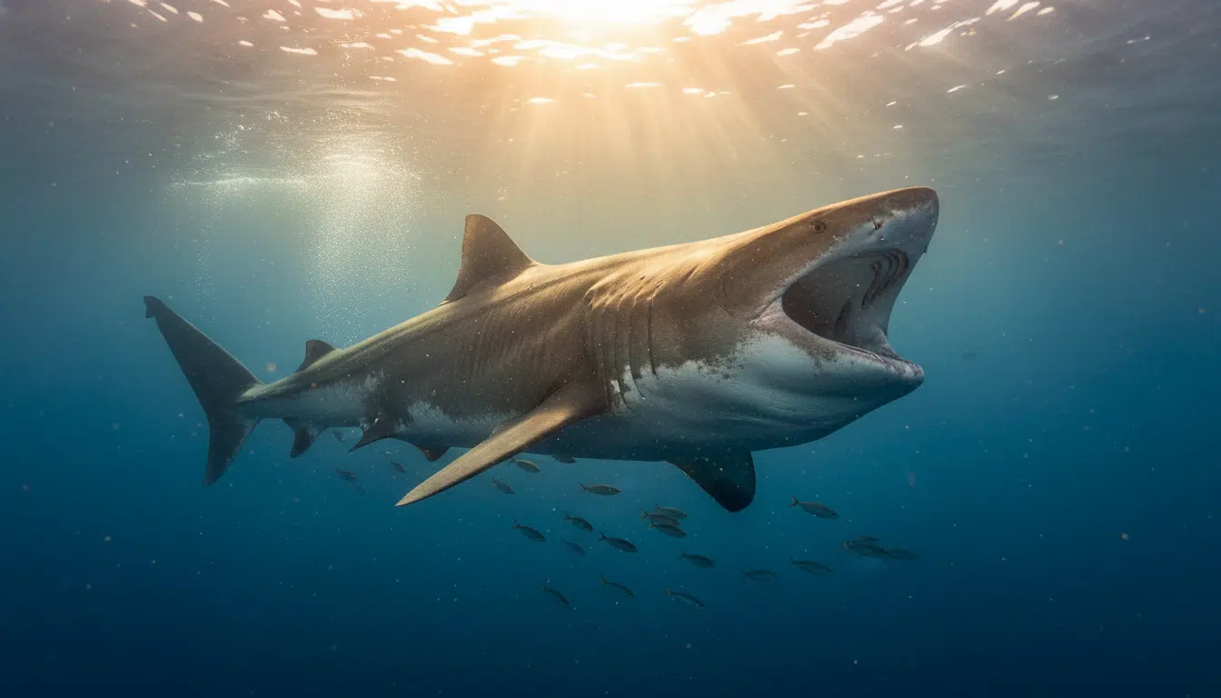 Requin-pèlerin nageant sous la surface en Méditerranée