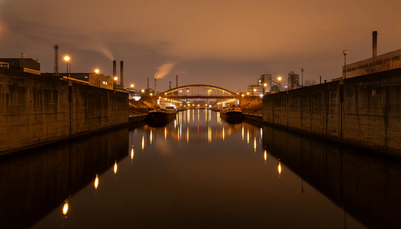 Canal Albert de nuit éclairé par les réverbères