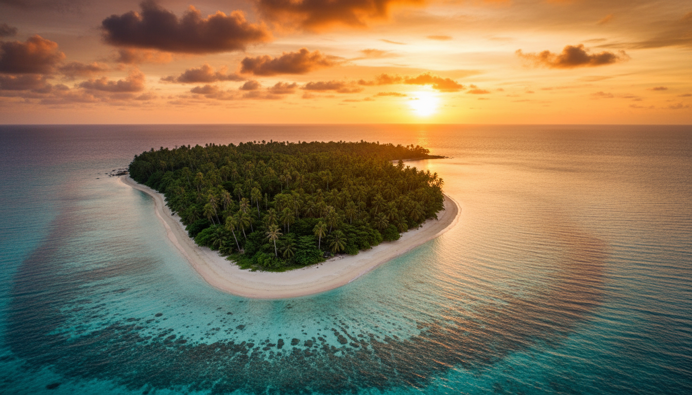Vue aérienne de l'île North Sentinel dans l'océan Indien