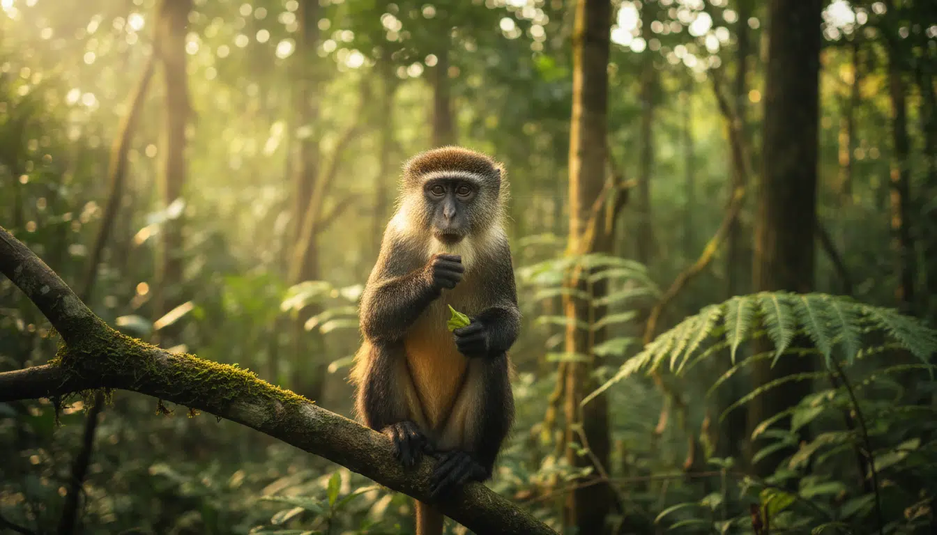 Primate sauvage dans une forêt tropicale d'Afrique de l'Ouest