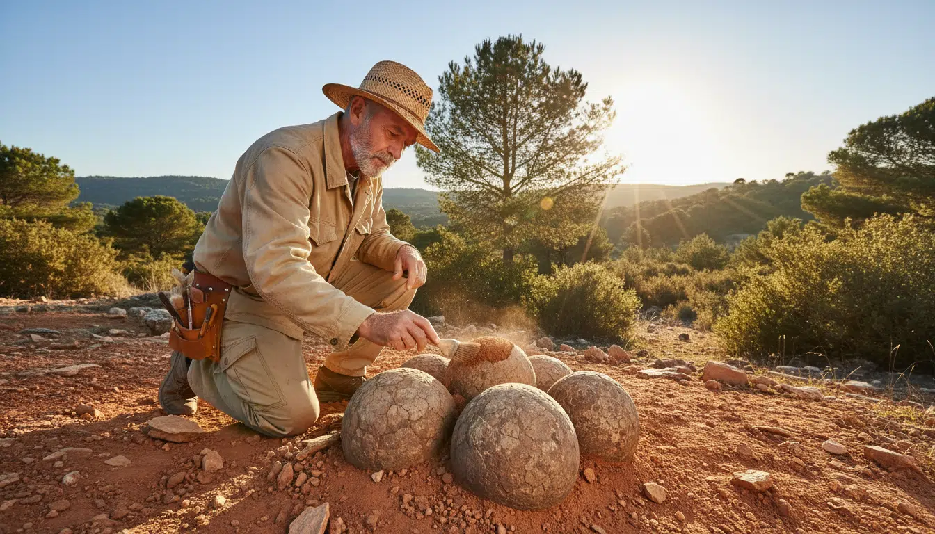 Paléontologue fouillant des œufs de dinosaures fossilisés dans l'Hérault