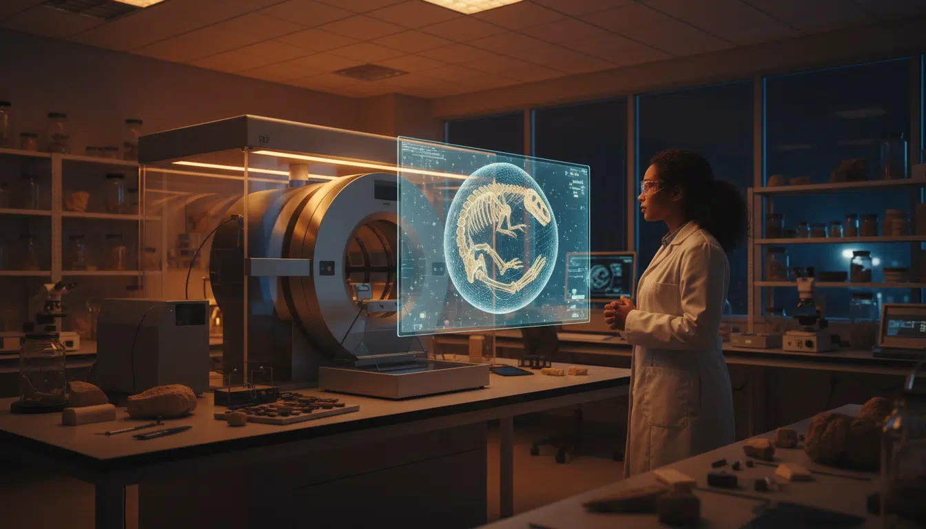Scanner 3D d'un embryon de dinosaure dans un laboratoire