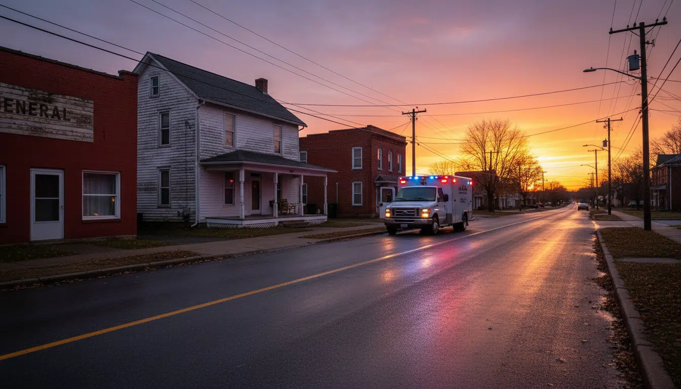 Ambulance devant une maison dans une rue américaine