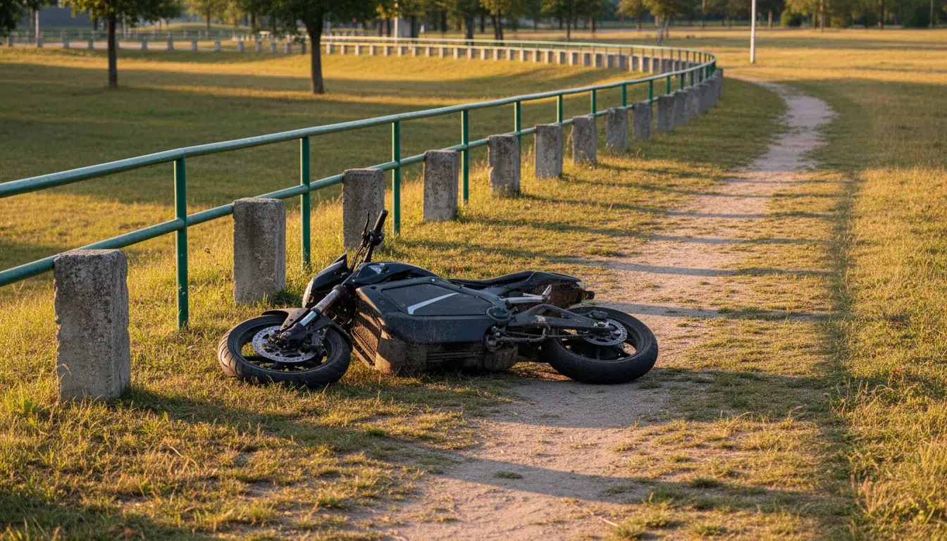 Moto électrique couchée sur un chemin de parc