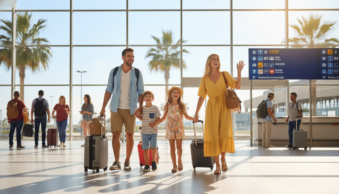 Famille joyeuse prête à partir en vacances estivales