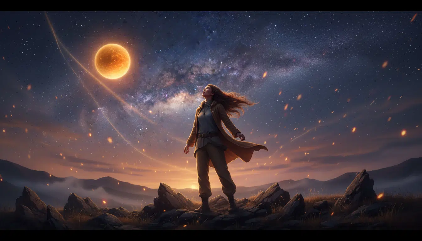 Personne contemplant le ciel étoilé avec émerveillement